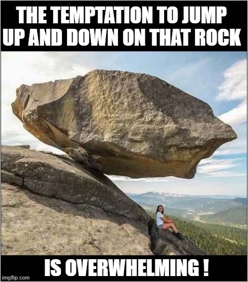 I Just Want To Do It ! | THE TEMPTATION TO JUMP UP AND DOWN ON THAT ROCK; IS OVERWHELMING ! | image tagged in rock,jumping,splat,dark humour | made w/ Imgflip meme maker