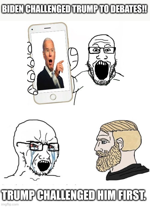 Image tagged in soyjak shows his phone,soyboy vs yes chad - Imgflip