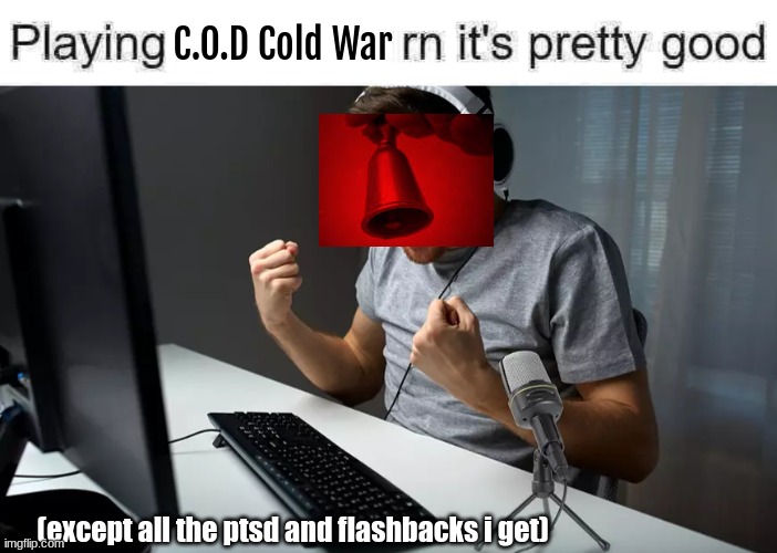 (not literally playing it at this very moment obvi) | C.O.D Cold War; (except all the ptsd and flashbacks i get) | image tagged in playing ___ rn it's pretty good but it's actually good | made w/ Imgflip meme maker