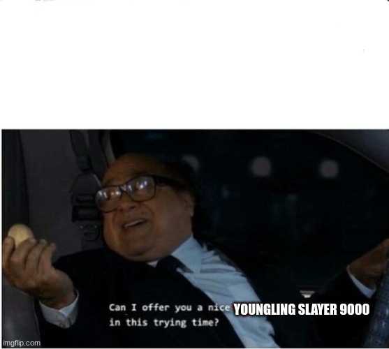 Can I offer you an egg | YOUNGLING SLAYER 9000 | image tagged in can i offer you an egg | made w/ Imgflip meme maker