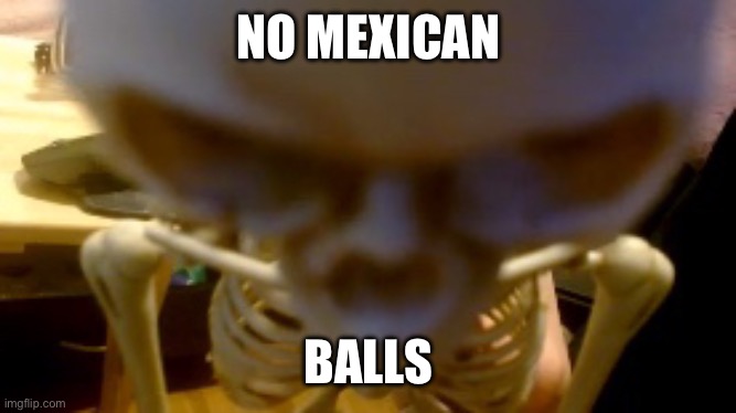 angry skeleton | NO MEXICAN BALLS | image tagged in angry skeleton | made w/ Imgflip meme maker