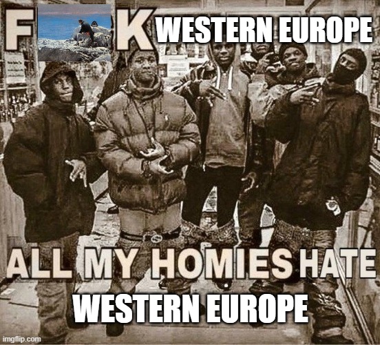 I'm Eastern Europe Enjoyer | WESTERN EUROPE; WESTERN EUROPE | image tagged in all my homies hate | made w/ Imgflip meme maker