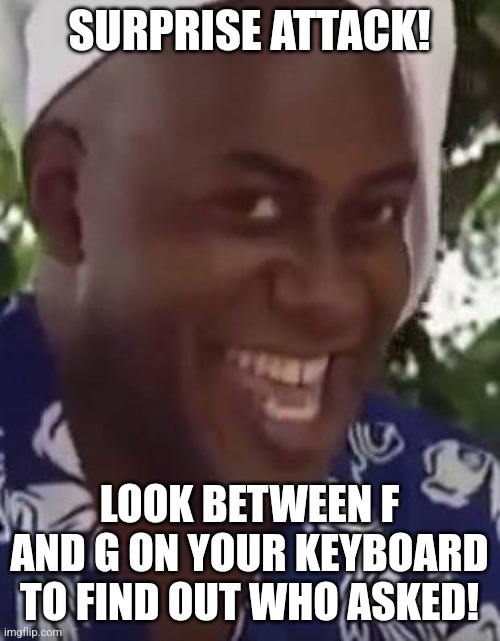 Yeah boi chef | SURPRISE ATTACK! LOOK BETWEEN F AND G ON YOUR KEYBOARD TO FIND OUT WHO ASKED! | image tagged in yeah boi chef | made w/ Imgflip meme maker