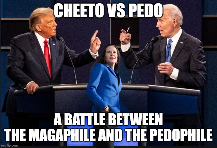 The Presidential Debates are going to be Lit | CHEETO VS PEDO; A BATTLE BETWEEN
THE MAGAPHILE AND THE PEDOPHILE | image tagged in debate,presidential debate,fjb,maga,make america great again,trump | made w/ Imgflip meme maker