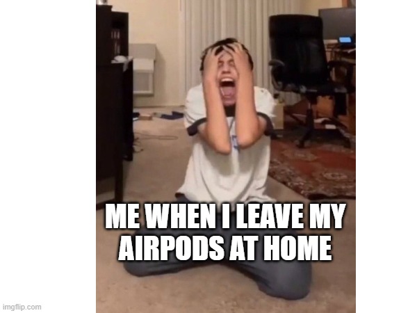 me when i leave my airpods at home | ME WHEN I LEAVE MY
AIRPODS AT HOME | image tagged in funny memes | made w/ Imgflip meme maker