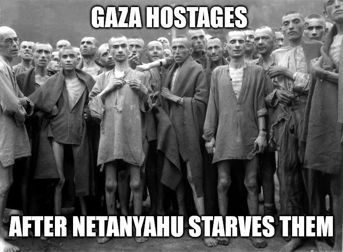Gaza hostages | GAZA HOSTAGES; AFTER NETANYAHU STARVES THEM | image tagged in ive committed various war crimes,war criminal,israel,memes,war | made w/ Imgflip meme maker