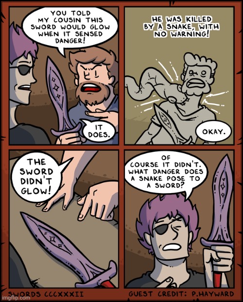 Killed by a snake | image tagged in swords,sword,snake,snakes,comics,comics/cartoons | made w/ Imgflip meme maker