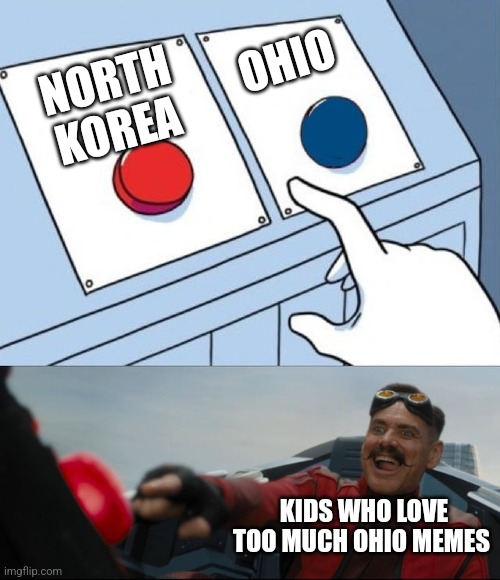 Robotnik Button | OHIO; NORTH KOREA; KIDS WHO LOVE TOO MUCH OHIO MEMES | image tagged in robotnik button | made w/ Imgflip meme maker