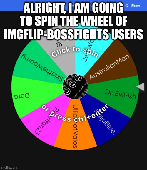 ALRIGHT, I AM GOING TO SPIN THE WHEEL OF IMGFLIP-BOSSFIGHTS USERS | made w/ Imgflip meme maker