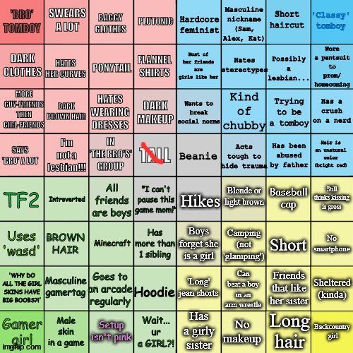 not a tomboy, not even female, lmao | image tagged in the tomboy bingo | made w/ Imgflip meme maker