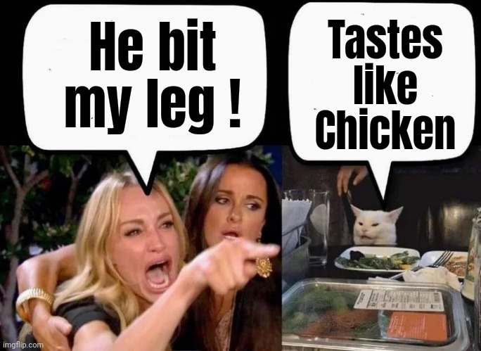 He bit my leg ! Tastes like Chicken | made w/ Imgflip meme maker