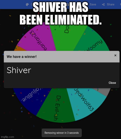 SHIVER HAS BEEN ELIMINATED. | made w/ Imgflip meme maker