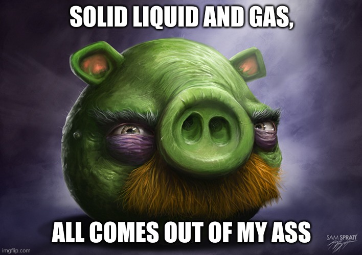 Realistic angry birds | SOLID LIQUID AND GAS, ALL COMES OUT OF MY ASS | image tagged in realistic angry birds | made w/ Imgflip meme maker