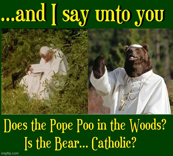 A-A-A-Men | image tagged in vince vance,the pope,poop,in the woods,bear,catholic | made w/ Imgflip meme maker