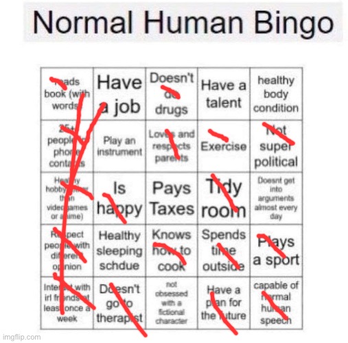 Normal human bingo | image tagged in normal human bingo | made w/ Imgflip meme maker