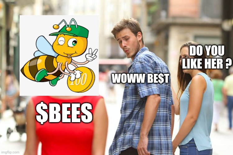 Love her | DO YOU LIKE HER ? WOWW BE$T; $BEES | image tagged in memes,distracted boyfriend | made w/ Imgflip meme maker