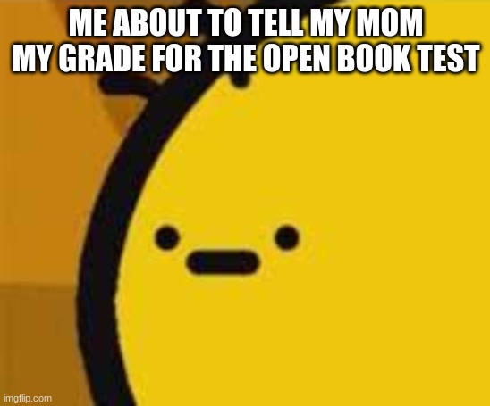 iykyk gd players | ME ABOUT TO TELL MY MOM MY GRADE FOR THE OPEN BOOK TEST | image tagged in b is feeling b | made w/ Imgflip meme maker