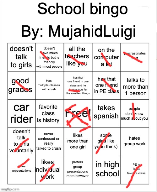 School bingo | image tagged in school bingo | made w/ Imgflip meme maker