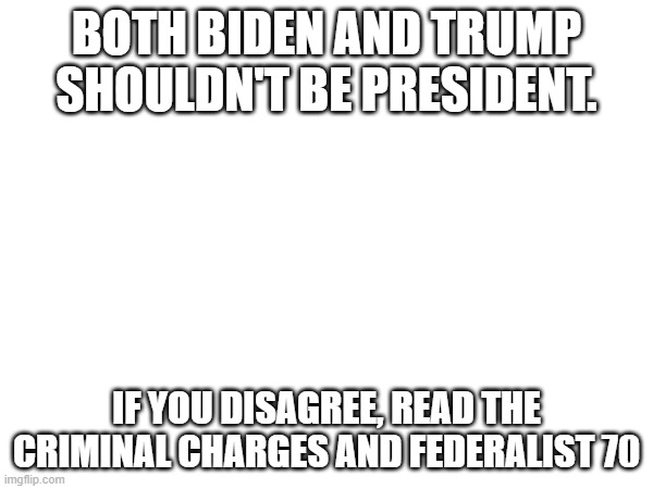 You know im right. | BOTH BIDEN AND TRUMP SHOULDN'T BE PRESIDENT. IF YOU DISAGREE, READ THE CRIMINAL CHARGES AND FEDERALIST 70 | image tagged in politics,biden,trump | made w/ Imgflip meme maker