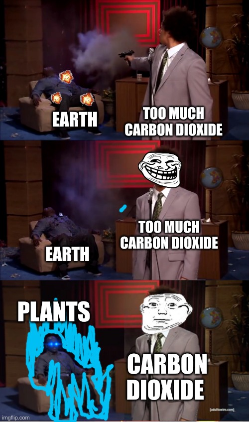 Who killed Hannibal Revival | TOO MUCH CARBON DIOXIDE; EARTH; TOO MUCH CARBON DIOXIDE; EARTH; PLANTS; CARBON DIOXIDE | image tagged in who killed hannibal revival | made w/ Imgflip meme maker