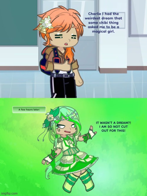 The moment Kaya became a magical girl/transformed into Azalea Evergreen | image tagged in gacha,ocs,magical girl | made w/ Imgflip meme maker