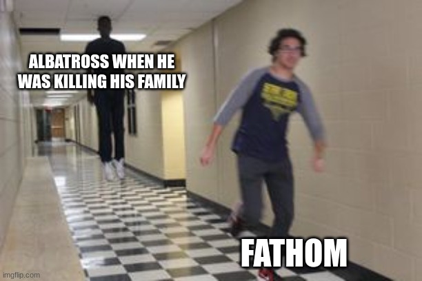 it's true | ALBATROSS WHEN HE WAS KILLING HIS FAMILY; FATHOM | image tagged in floating kid chasing running kid | made w/ Imgflip meme maker