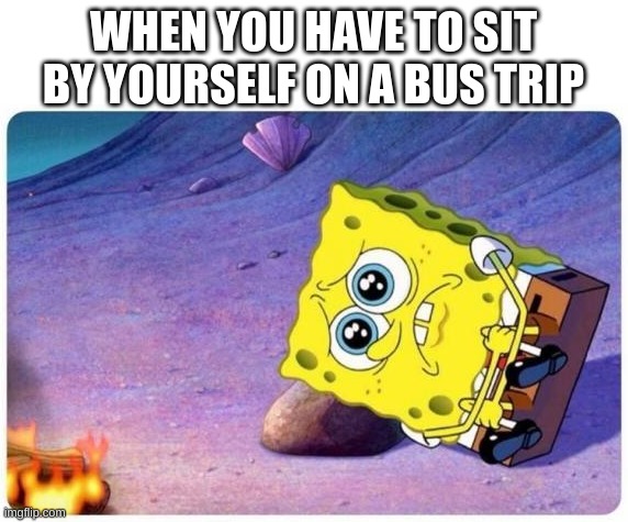 i am lonely :( | WHEN YOU HAVE TO SIT BY YOURSELF ON A BUS TRIP | image tagged in spongebob sad | made w/ Imgflip meme maker