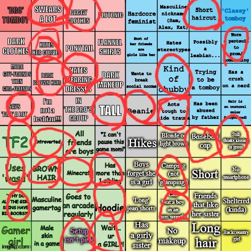 guh I'm all over the place | image tagged in the tomboy bingo | made w/ Imgflip meme maker