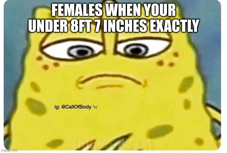 "nahh your not my height" | FEMALES WHEN YOUR UNDER 8FT 7 INCHES EXACTLY | image tagged in sponge bob looking down | made w/ Imgflip meme maker