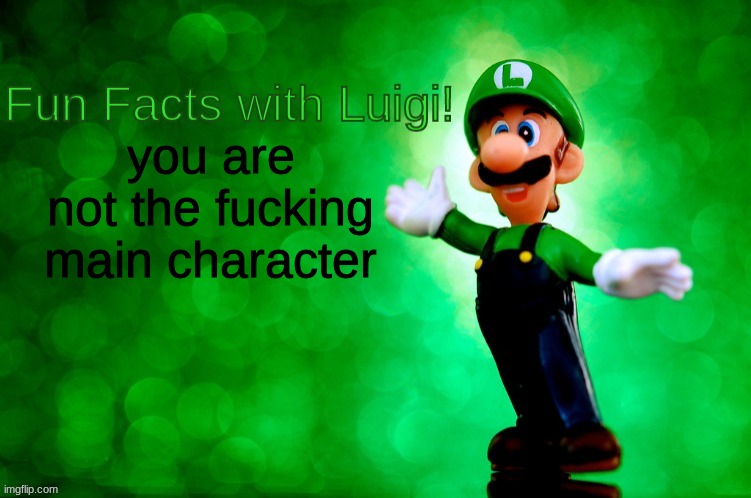 Fun Facts with Luigi | you are not the fucking main character | image tagged in fun facts with luigi | made w/ Imgflip meme maker