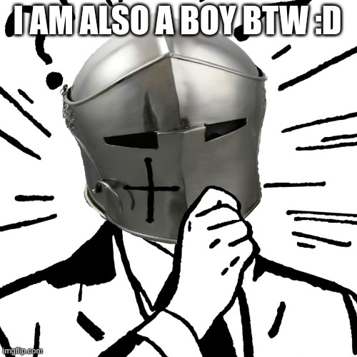 Thinking Crusader | I AM ALSO A BOY BTW :D | image tagged in thinking crusader | made w/ Imgflip meme maker