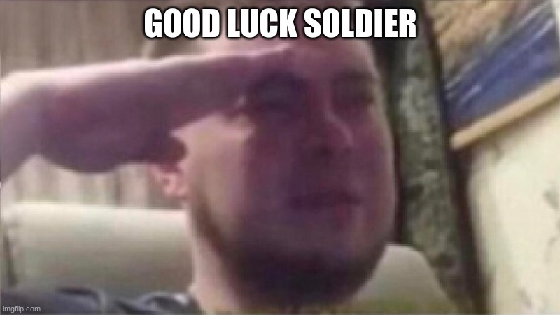 Crying Salute | GOOD LUCK SOLDIER | image tagged in crying salute | made w/ Imgflip meme maker