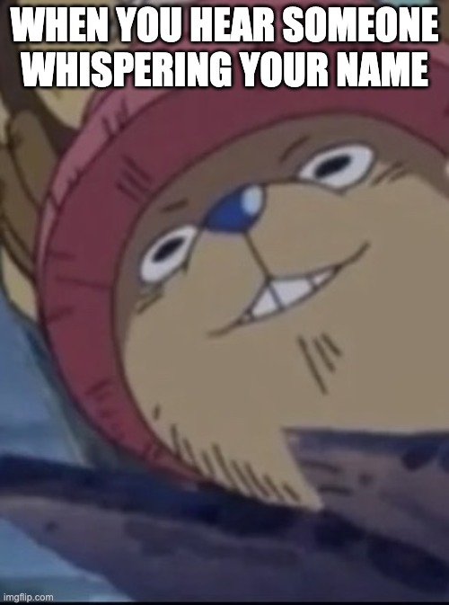 Creepy Chopper | WHEN YOU HEAR SOMEONE WHISPERING YOUR NAME | image tagged in creepy chopper | made w/ Imgflip meme maker