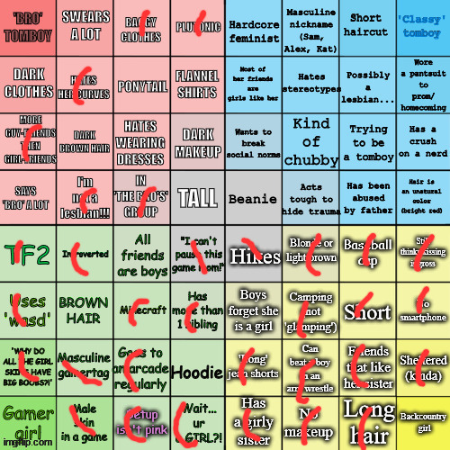 The tomboy bingo | image tagged in the tomboy bingo | made w/ Imgflip meme maker