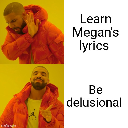 Joke | Learn Megan's lyrics; Be delusional | image tagged in memes,drake hotline bling | made w/ Imgflip meme maker