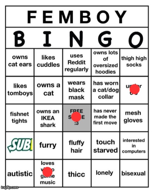 Femboy Bingo | image tagged in femboy bingo | made w/ Imgflip meme maker