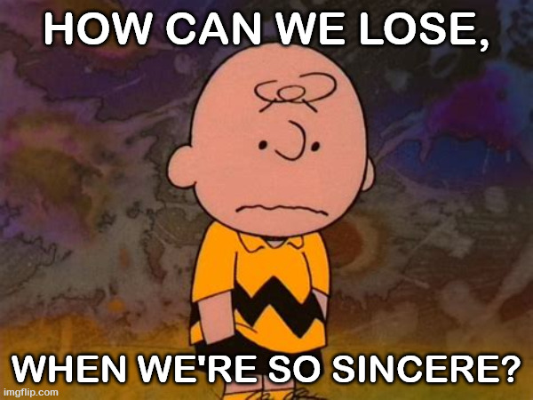 Charlie Brown | HOW CAN WE LOSE, WHEN WE'RE SO SINCERE? | image tagged in sad | made w/ Imgflip meme maker