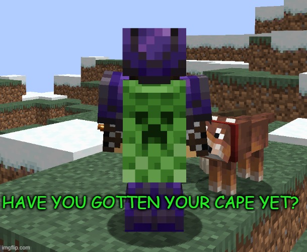 its pretty cool | HAVE YOU GOTTEN YOUR CAPE YET? | image tagged in minecraft | made w/ Imgflip meme maker