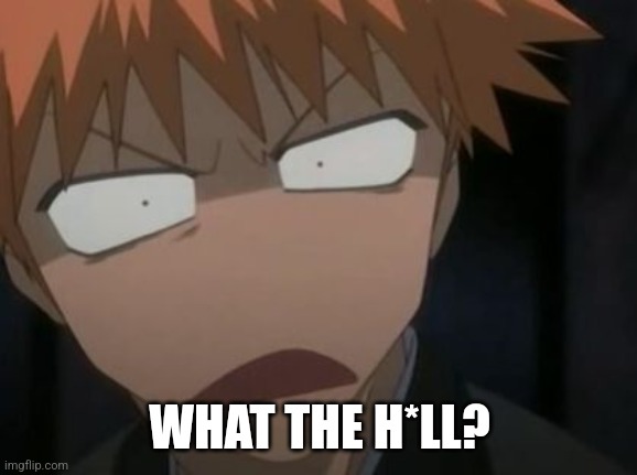 Ichigo what the f**k face | WHAT THE H*LL? | image tagged in ichigo what the f k face | made w/ Imgflip meme maker