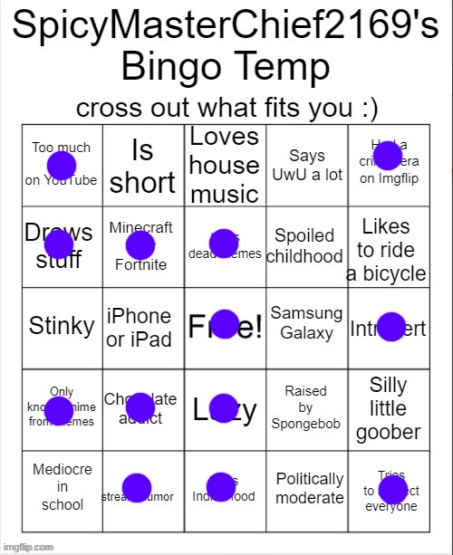 SpicyMasterChief2169's Bingo Temp | image tagged in spicymasterchief2169's bingo temp | made w/ Imgflip meme maker