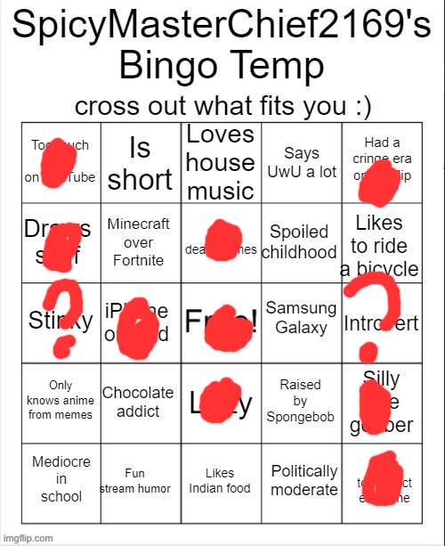 SpicyMasterChief2169's Bingo Temp | image tagged in spicymasterchief2169's bingo temp | made w/ Imgflip meme maker