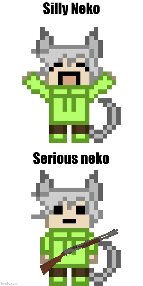 Silly Neko; Serious neko | image tagged in neko happy png,neko png | made w/ Imgflip meme maker