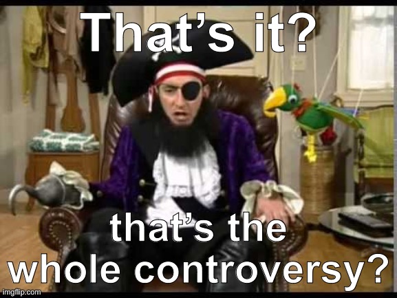 Patchy the pirate that's it? | That’s it? that’s the whole controversy? | image tagged in patchy the pirate that's it | made w/ Imgflip meme maker