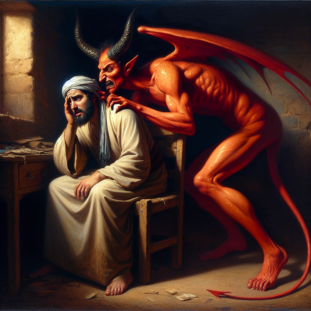 Demon leaning over man convincing him to do something Blank Meme Template