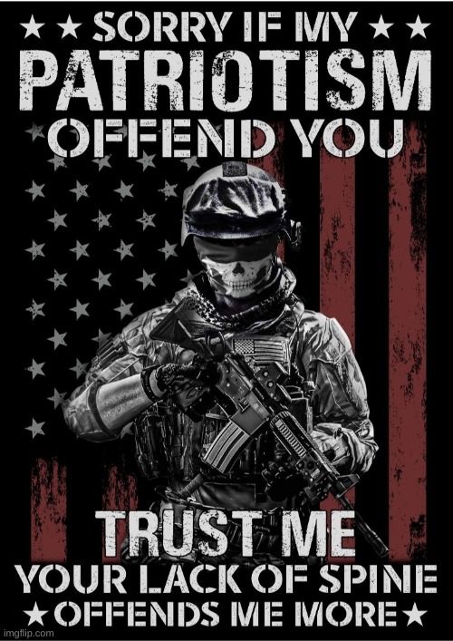 Sorry if my Patriotism offends you | image tagged in sorry if my patriotism offends you | made w/ Imgflip meme maker