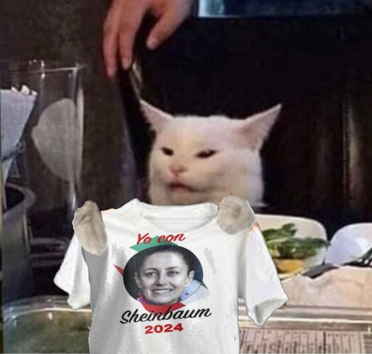 Gato en la mesa camiseta chenban Blank Meme Template