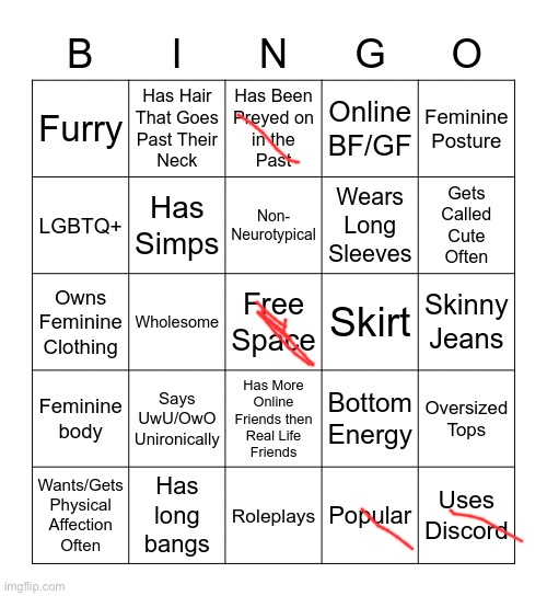 Femboy Bingo | image tagged in femboy bingo | made w/ Imgflip meme maker
