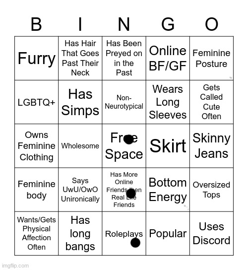 Femboy Bingo | image tagged in femboy bingo | made w/ Imgflip meme maker