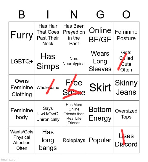 Femboy Bingo | image tagged in femboy bingo | made w/ Imgflip meme maker