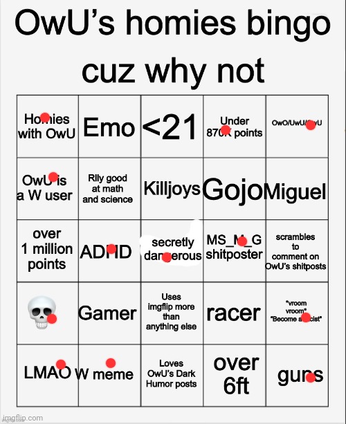 OwU’s homies bingo | image tagged in owu s homies bingo | made w/ Imgflip meme maker